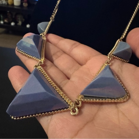 ✨2 for $30✨ Signed DaVinci Vintage Geometric Lavender Gold Tone Bib Necklace - Picture 11 of 14